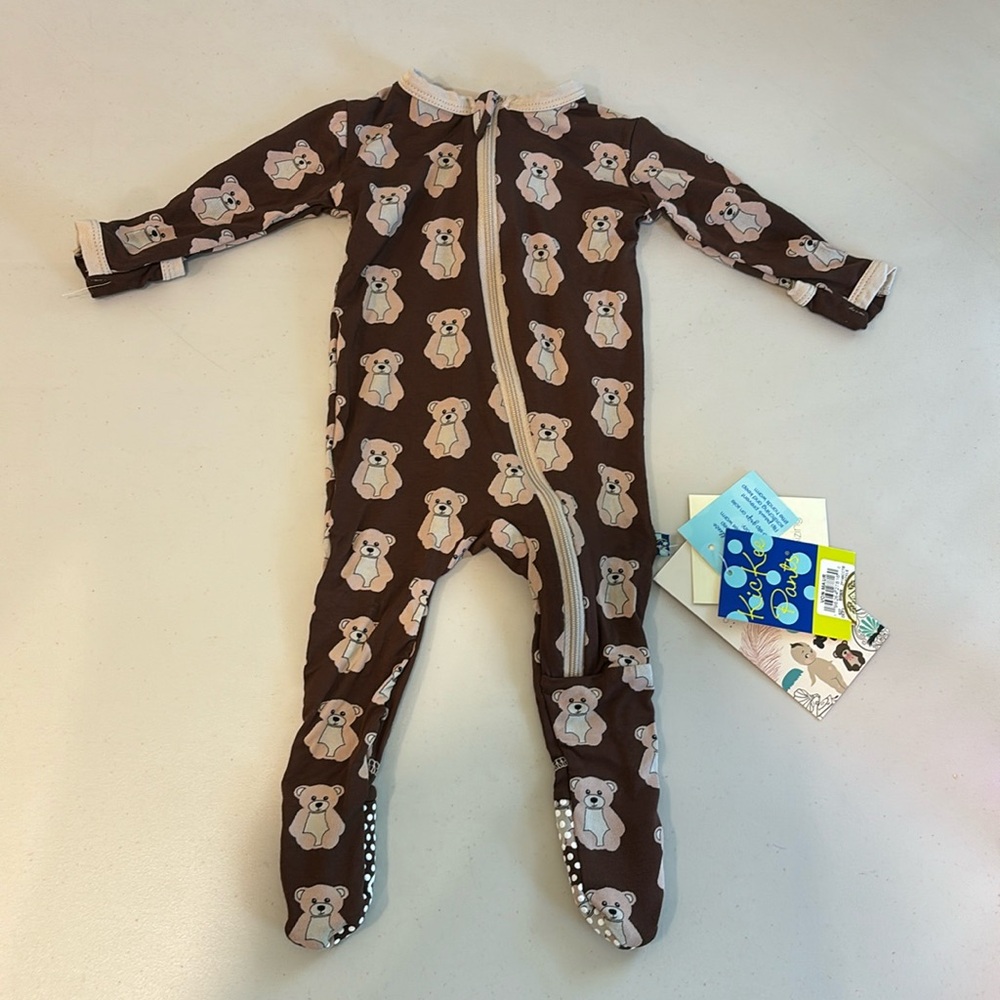 KicKee Pants Layette Print Footie With Zipper 0-3 months Cocoa Teddy bear brown